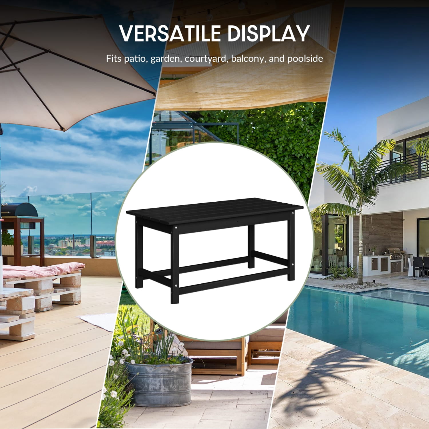 WestinTrends Malibu Patio Outdoor Coffee Table – 35" All-Weather Poly Lumber Adirondack Porch Table, Black