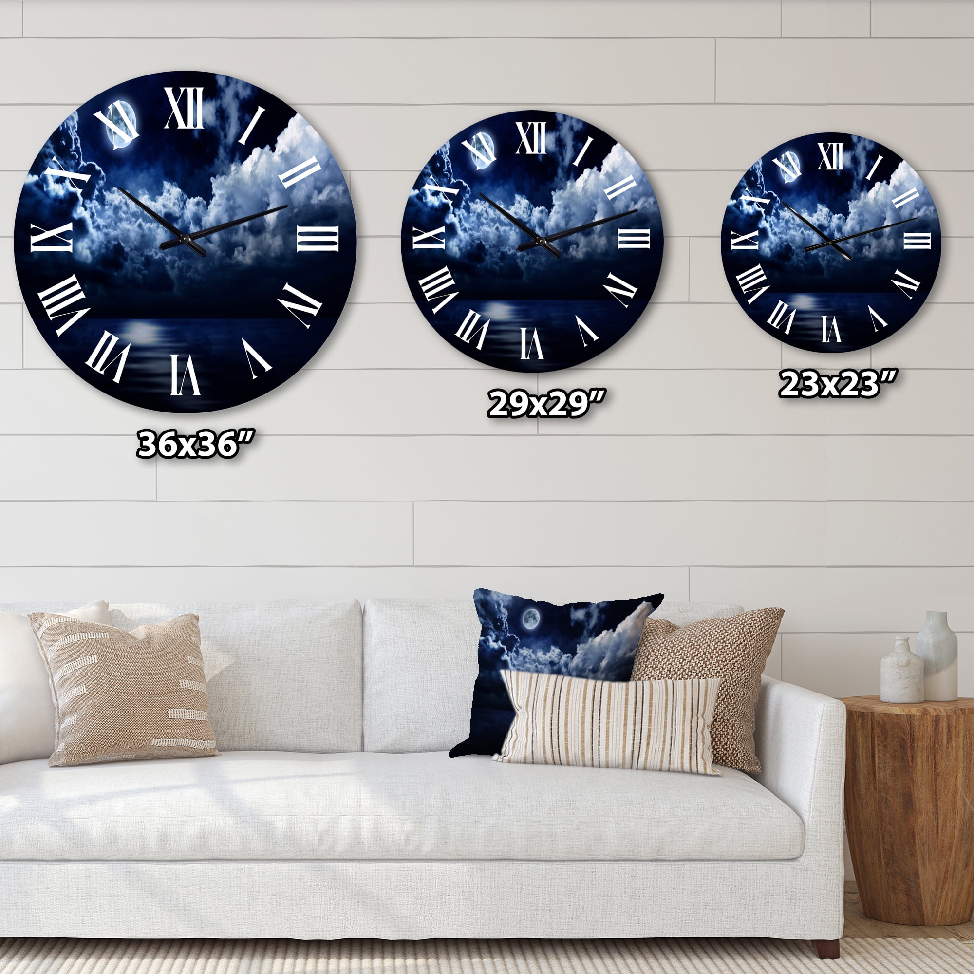Designart 'Full Moon In Cloudy Night Sky' Modern Wall Clock