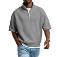 thumbnail image 6 of Dwellite Waffle Short Sleeve Polo Shirts for Men Big and Tall 1/4 Zip Up Shirt Casual Solid Color T Shirts Tops Dark Gray M, 6 of 7