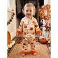 thumbnail image 5 of RUINIXCW Toddler Baby Girl Thanksgiving Silk Satin Pajama Set Girls PJS Fall Winter Sleepwear Turcky Pumpkin Button Down Long Sleeve Shirt Pants Set, 5 of 10