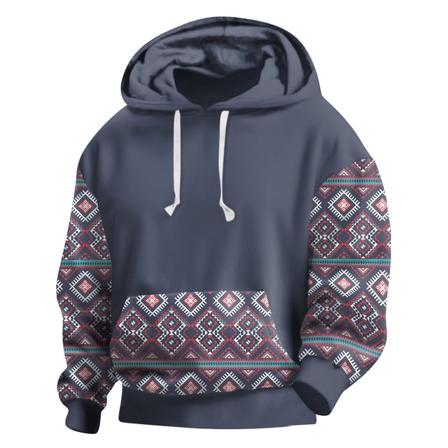 Sudadera con capucha para hombre, estilo empalme, estampado de movimiento, manga larga, blusa de poliéster para hombre