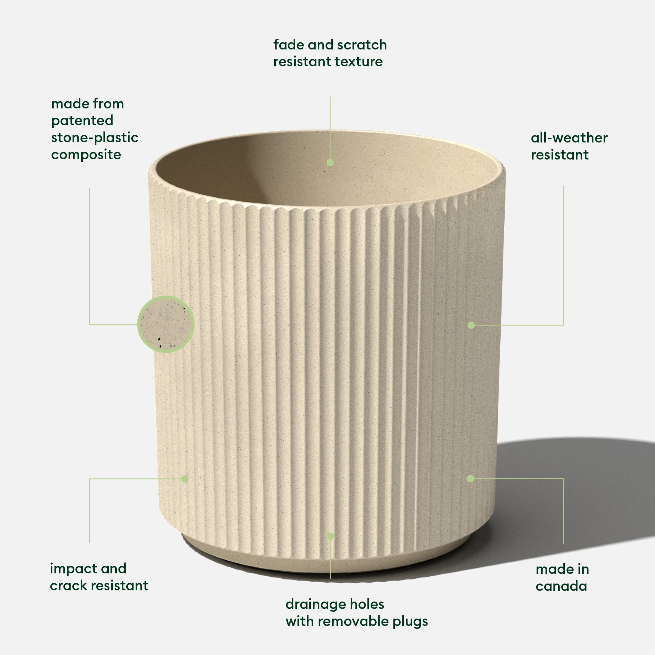 Veradek Demi Series Bundle - Three Piece Set of Plastic-Stone Planters - Sand