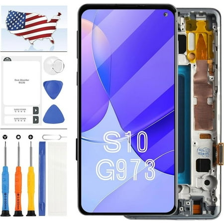 TFT Screen Replacement for Samsung Galaxy S10 SM-G973F SM-G973U SM-G973W SM-G9730 LCD Display Touch Screen Panel Digitizer Glass Full Assembly Repair Parts Kit (Black with Frame,No fingerprint)