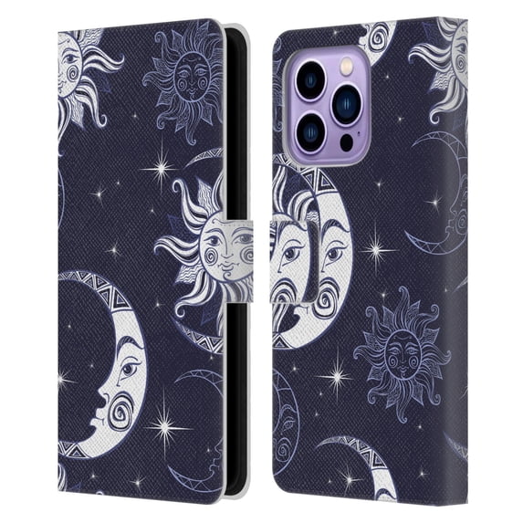 Head Case Designs Officially Licensed Haroulita Magick - Tarot - Mystical Moon And Stars Leather Book Wallet Case Cover Compatible with Apple iPhone 14 Pro Max