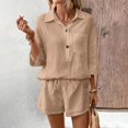 thumbnail image 2 of Women's 2 Piece Linen Short Set V Neck 3/4 Sleeve Oversized Beach Vacation, 2 of 9