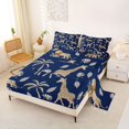thumbnail image 2 of Castle Fairy Watercolor Elephant Giraffe Lion Queen Sheets 4 Pieces,Tropical Palm Leaves Wildlife Queen Sheet Sets,Navy Cream,1 Fitted Sheet, 1 Flat Sheet and 2 Pillowcases, 2 of 6