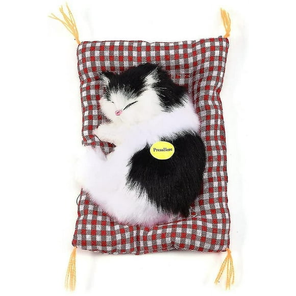 Simulation Sleeping Cat Toy With Soft Mat Bed Durable Vocalize Meow Kitten