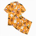 thumbnail image 4 of TOWED22 Girls Halloween Satin Pajamas Set Button Down 2 Piece Pjs Shorts Set 2-13 Years Loungewear Sets Sleepwear Outfit Sets for 2-13 Years Teens(Orange,8-9 Y), 4 of 4