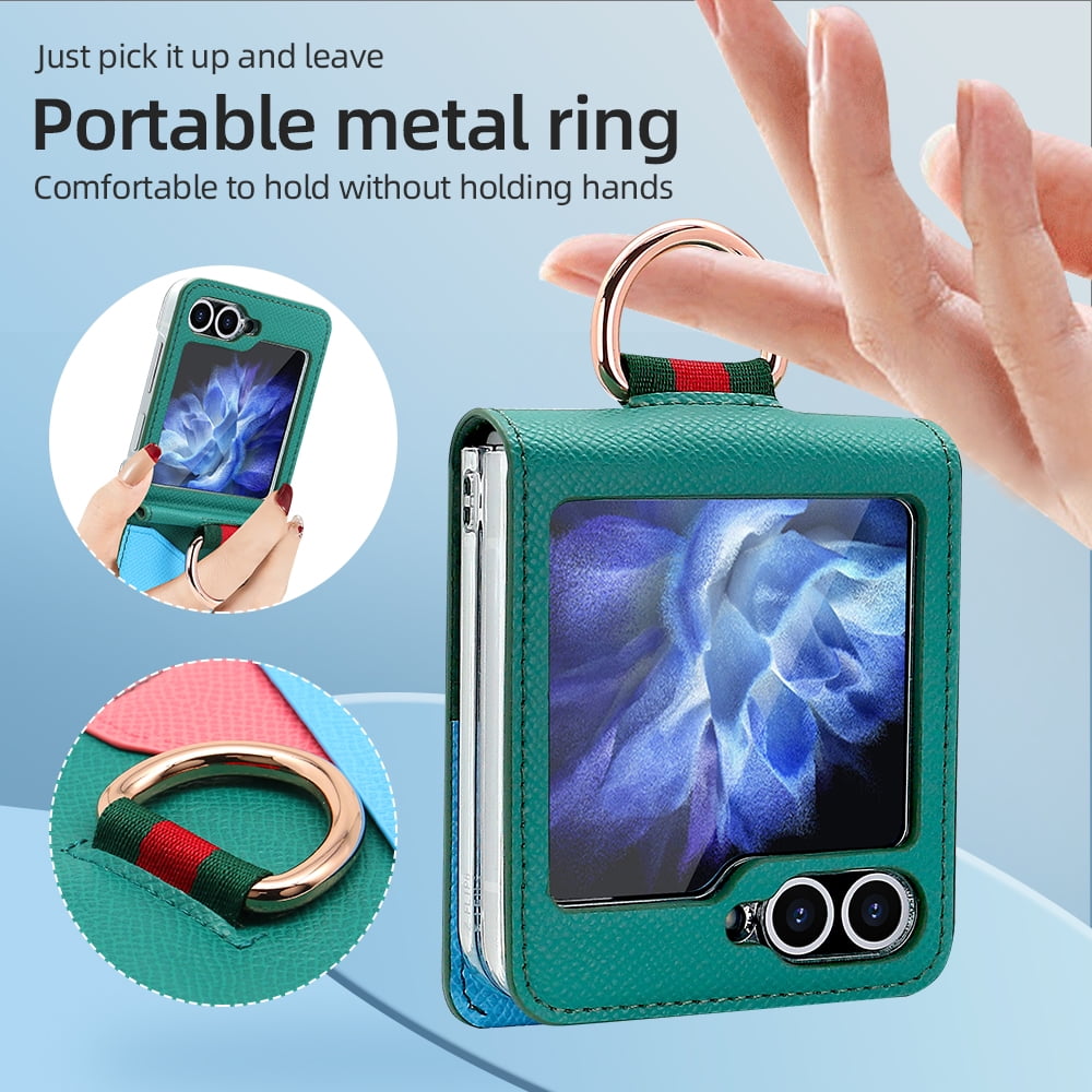 Fashion contrast color leather phone case for Samsung Galaxy Z flip 6 5 4 3 flip6 flip5 ring holder card slot folding cover