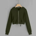 thumbnail image 3 of ClodeEU Womens Cropped Zip Up Hoodie Sweatshirts ,Long Sleeves with Drawstring Sweatshirts Tops Army Green,Womens Plus L, 3 of 5