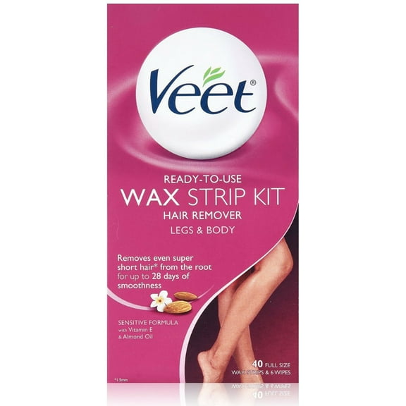 VEET Ready To Use Wax Strips Legs & Body 40 ea (Pack of 3)