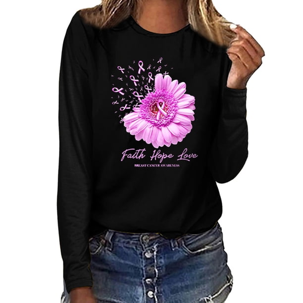 Puntoco Mujer Cáncer de mama top Casual Manga larga O-cuello Sudadera Pullover Blusa Puntoco Puntoco-4774