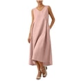 thumbnail image 1 of Vestido Corto para Mujeres Moda de Verano Sólido Cuello en V sin Mangas Bolsillo Plisado Vestido Casual Diario, 1 of 6