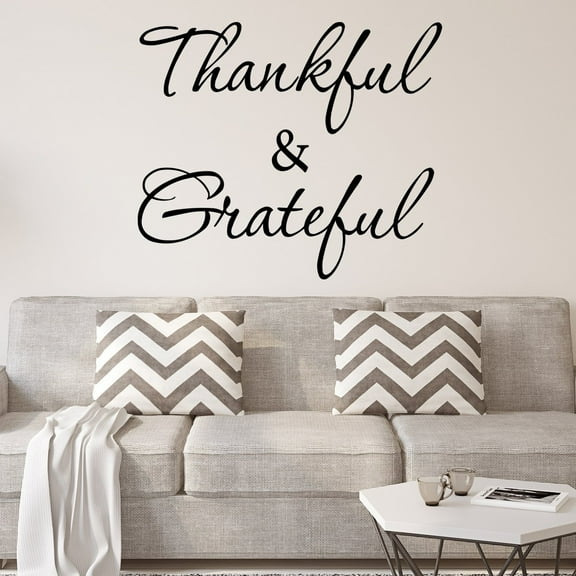 Thankful and Grateful Matte Black Vinyl Wall Decal Inspirational Wall Decor Quotes VWAQ-1764 (16.5"H x 20"W)