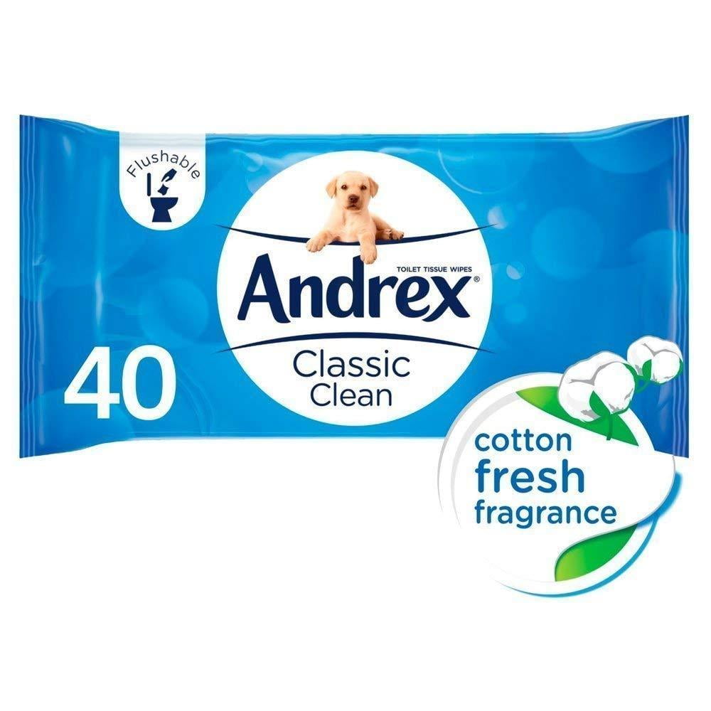 12 Packs of 40 Piece Andrex Washlets Classic Clean Flushable 