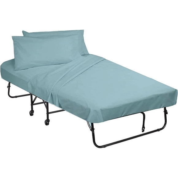 SHILIU-Sheets for Cot Bunk Bed-Cot Size Mattress Sheets-Fitted Cot Sheet Perfect for Narrow Twin/Cot Size/Rv Bunk/Guest Bed Replacement/30 X 75" Mattress/Camping Cot, Light Blue, Cotton Cot Sheets 4(