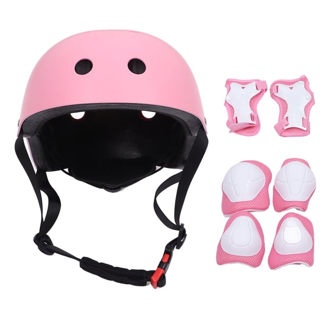 7 Uds. Rodilleras para casco para niños, coderas, muñequeras, equipo de protección deportivo para monopatín al aire libre, patinaje sobre ruedas, patinaje sobre hielo, color rosa