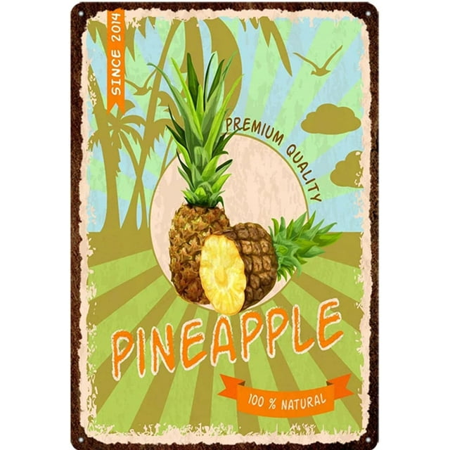 Pineapple Fruit Farm Fresh Metal Tin Sign Vintage Iron Painting Wall Art Plaque Retro Tin Sign Poster Gift for Home Bedroom Kitchen Bathroom Farmhouse Decor 12x8 Inch