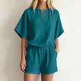 thumbnail image 3 of KyCheLot Womens 2 Piece Outfits Solid Color Short Sleeve Button V Neck Sleepwear Shorts Loose Trendy Loungewear, 3 of 6