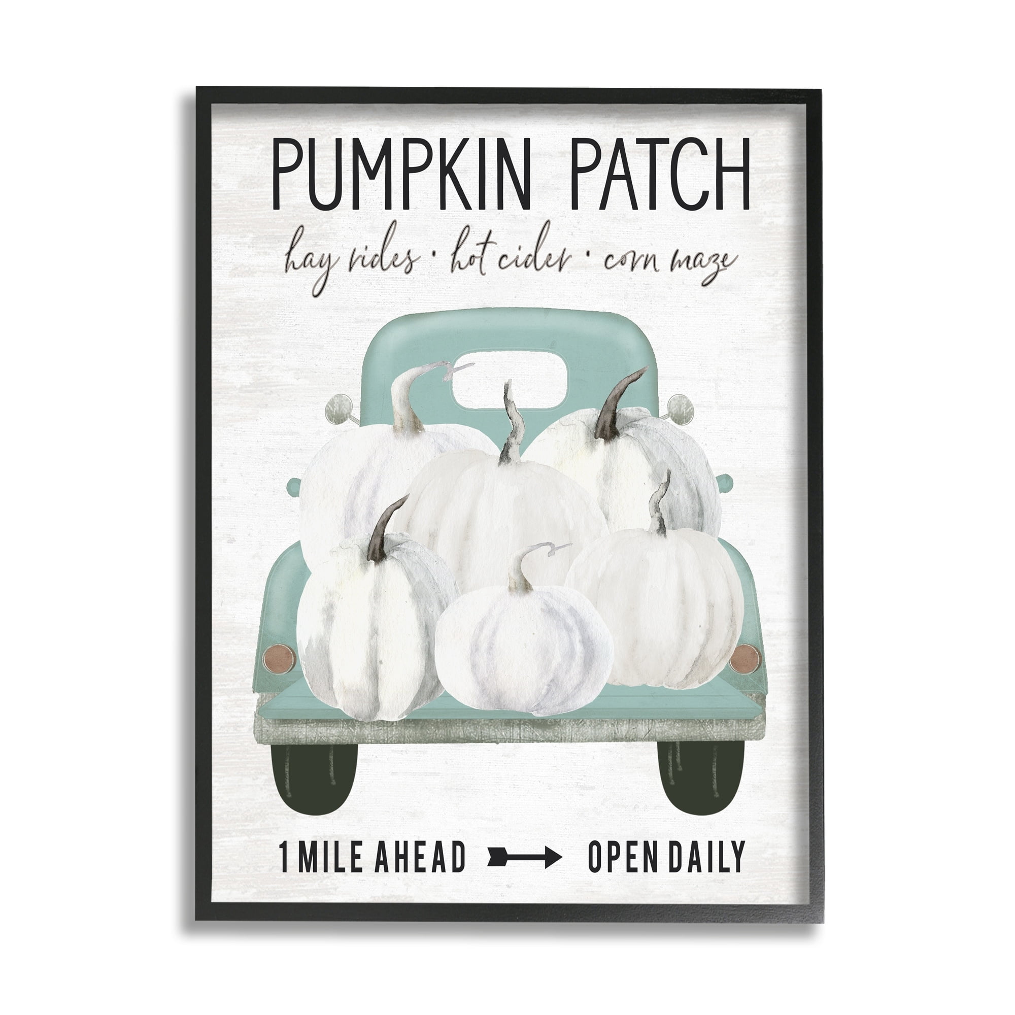 Pumpkin Patch Mile Ahead Sign Festive Seasonal Truck Transportation Graphic Art Framed Art Print Wall Art