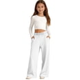 thumbnail image 2 of Resicozy Girls Sweatpants Wide Leg Elastic Waist Casual Sweat Pants with Pockets Baggy Athletic Pants for Kid Clothes 2-13 Years White 100, 2 of 6