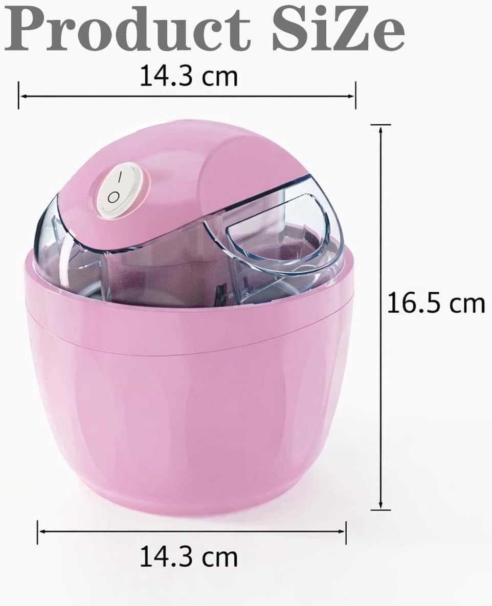 Small Home Mini Ice Cream Maker, 17oz Electric Gelato & Sorbet Machine Makes Serves 3 to 4, Just 15 Minutes,One-Touch Control,DIY Mini Ice Cream Maker with Pre-Freezer Bowl,Easy to Clean & Use (Pink)