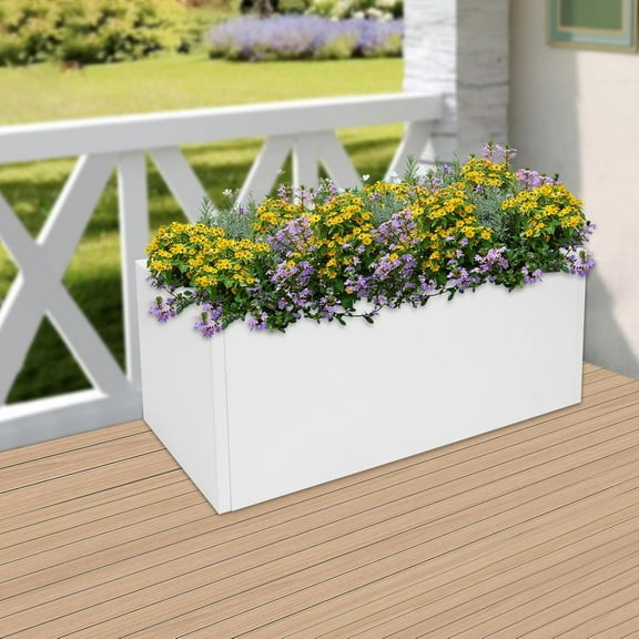 38" L x 15" W x 15" H Metal Rectangular Planter Box, Heavy Long Planters for Outdoor Plants, White Outdoor Planters for Porch/Patio/Garden (White, 38 * 15 * 15inch)