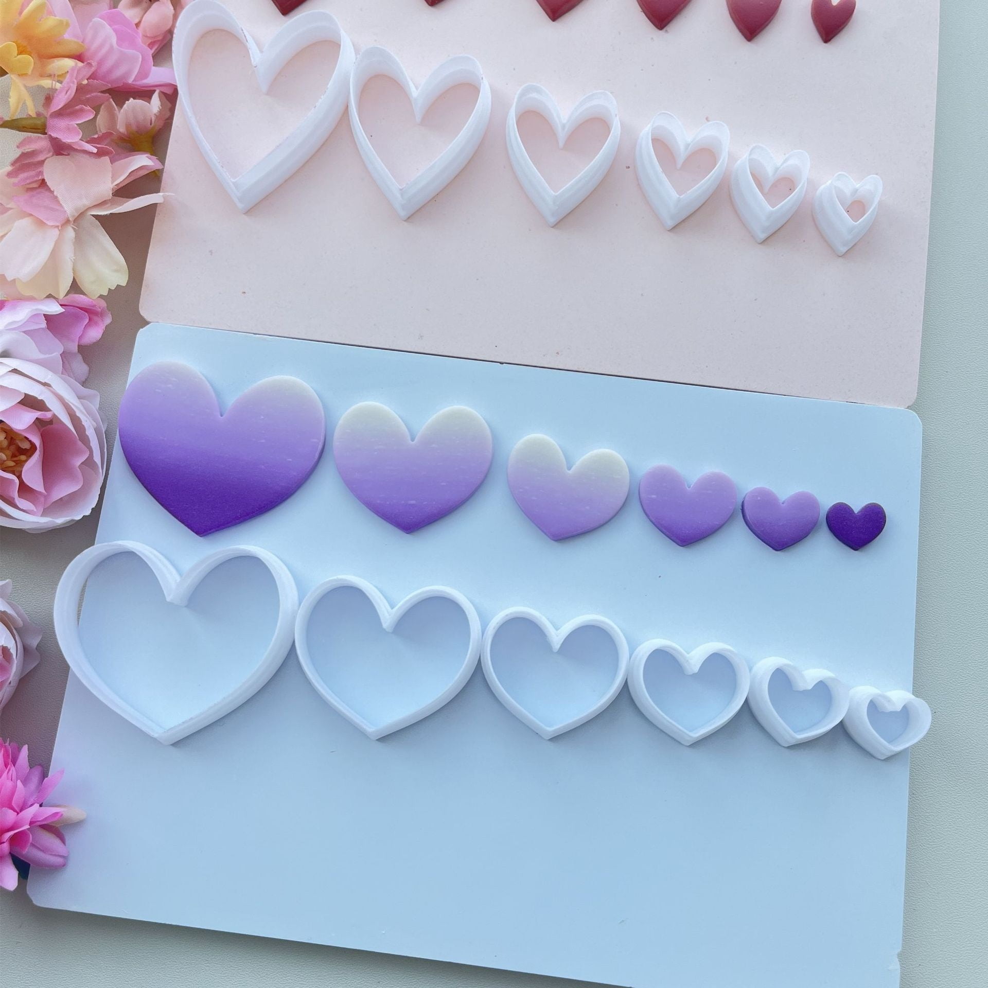 Geometric love 6-piece polymer clay earrings making mold set - DIY handicraft tools