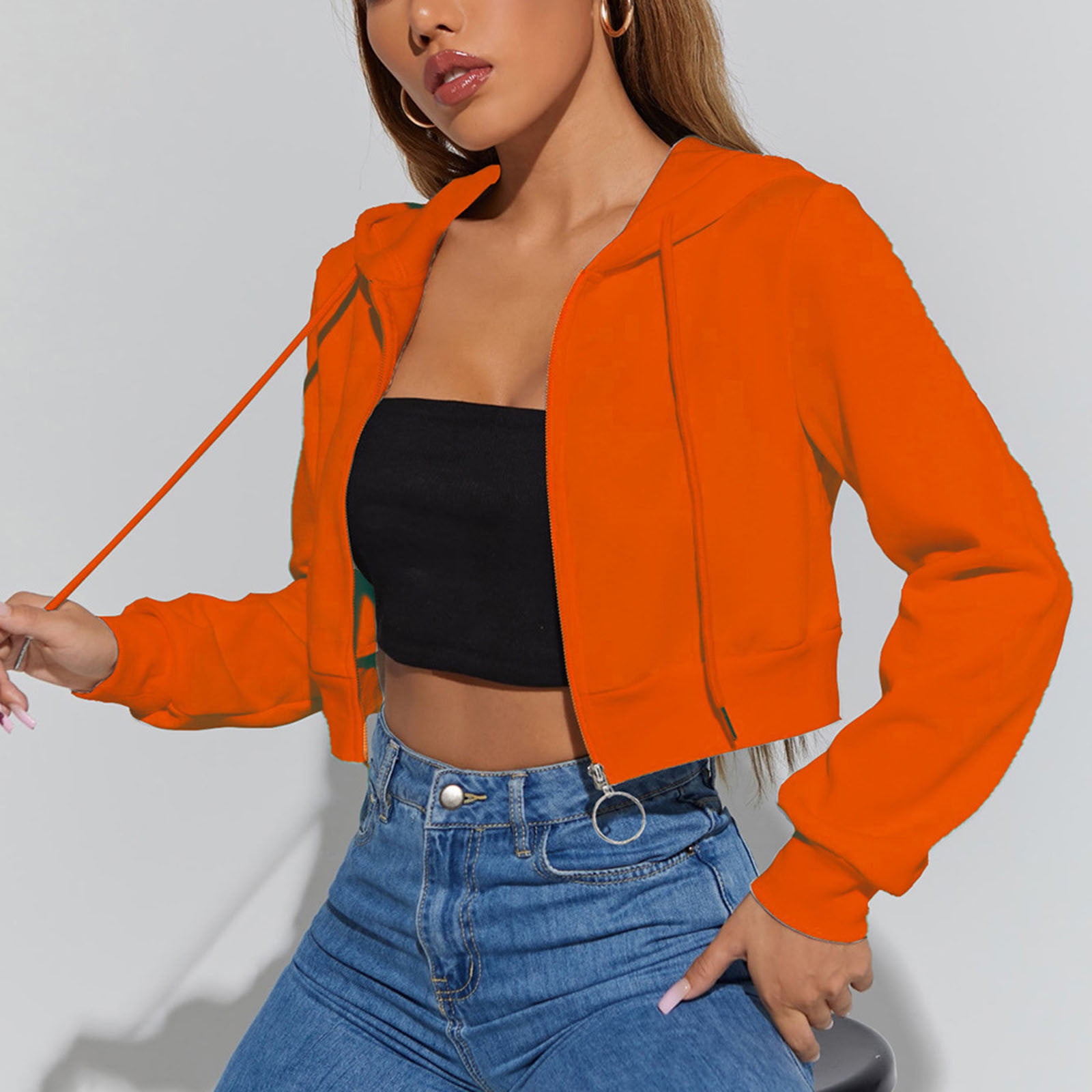 Cropped orange deals denim jacket