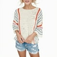 thumbnail image 2 of Tosmy Women Sweater Women's Cute Summer Autumn Color Block Stripe Lightweight Comfortable Cable Knit Beach Pullover Sweater Fall Clothes For Women 2023, 2 of 8