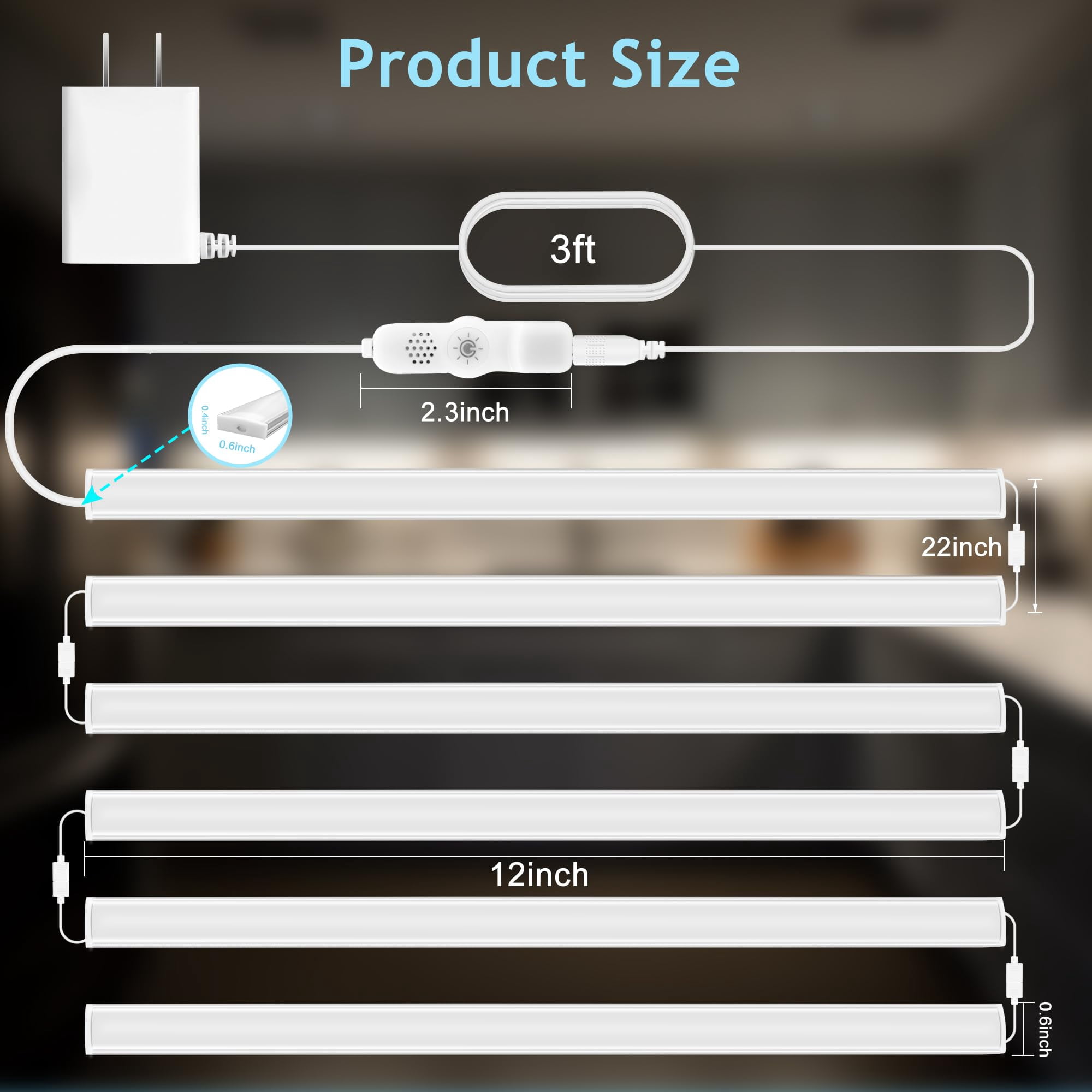 6Pcs Under Cabinet Lights Plug in, 12 Inch Multi-Color Under Cabinet Lighting, Super Bright Under Counter Lights for Kitchen, Ultra Thin Dimmable Light for Cabinet, Counter, Workbench, Desk