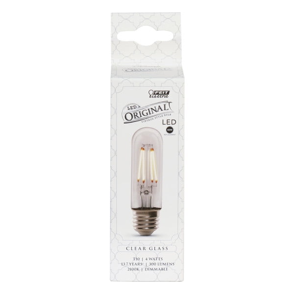 Feit Electric Original Vintage LED 40W Equivalent Soft White Light Bulb, T10, E26, 4 Watts, Clear, Dimmable