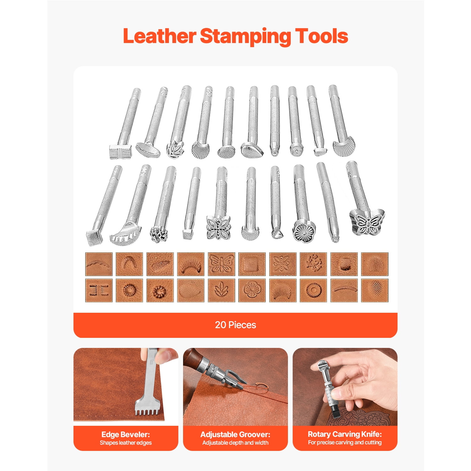 KFFKFF Leather Crafting Tool Set, 92-Piece Leatherwork Kit with Compact Leather Carry Bag, Carving Punching Sewing Stamping Sanding Instruments, Perfect for Novice DIY Hobbyists and Experts