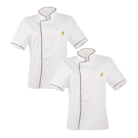 2pieces Men Women Chef Unisex Short Sleeve Jacket Kitchen Coat Visible Button