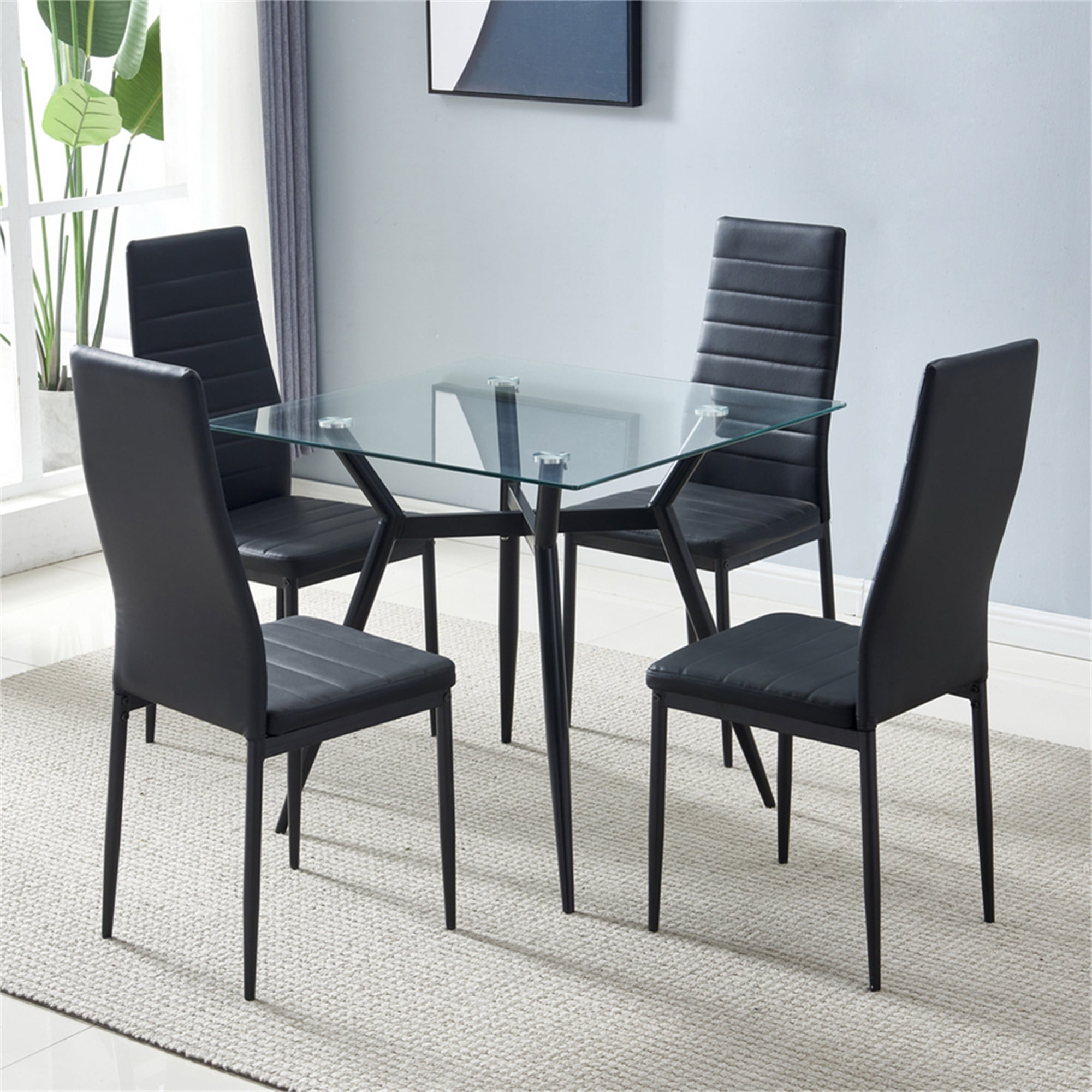 Kepooman Modern PU Dining Chairs Set of 4, Texture High Backrest Dining Chairs, kitchen Side Chairs for Kitchen Living Room Bedroom, Black Kepooman Modern PU Dining Chairs Set of 4, Texture High Backrest Dining Chairs, kitchen Side Chairs for Kitchen Living Room Bedroom, Black