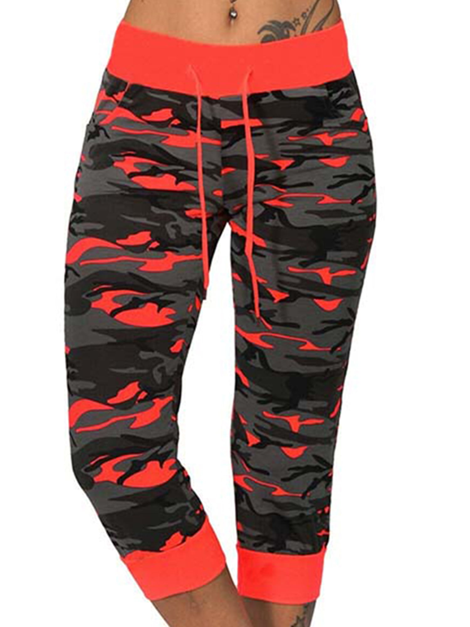 Womens Camouflage Yoga Casual Cargo Joggers Military Capri Pants Sports ...