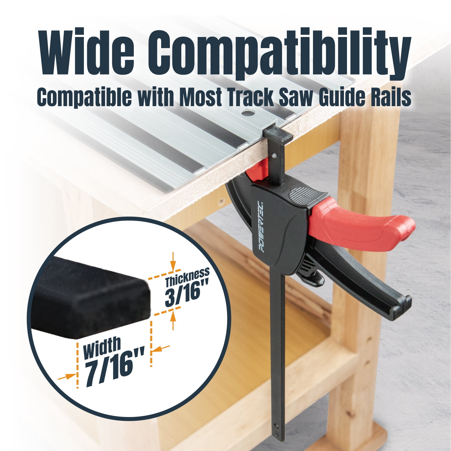 POWERTEC 2PK Tracksaw Track Guide Rail Clamp, 8-3/4 Inch Quick Release Clamps for Circular Saw Guide Rail System, Woodworking, 71423
