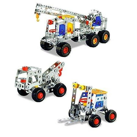 Lightahead Assembly Metal Model Kits Toy Building Puzzles Construction Play Set, 542 pcs metal blocks. Can Make 3 designs (Crane, Recovery truck, Forklift truck)