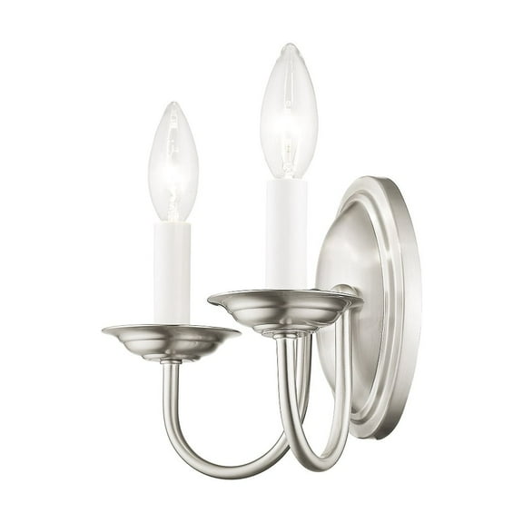 2 Light Farmhouse Steel Candle Wall Sconce-7 inches H By 9.75 inches W-Brushed Nickel Finish Bailey Street Home 218-Bel-731984