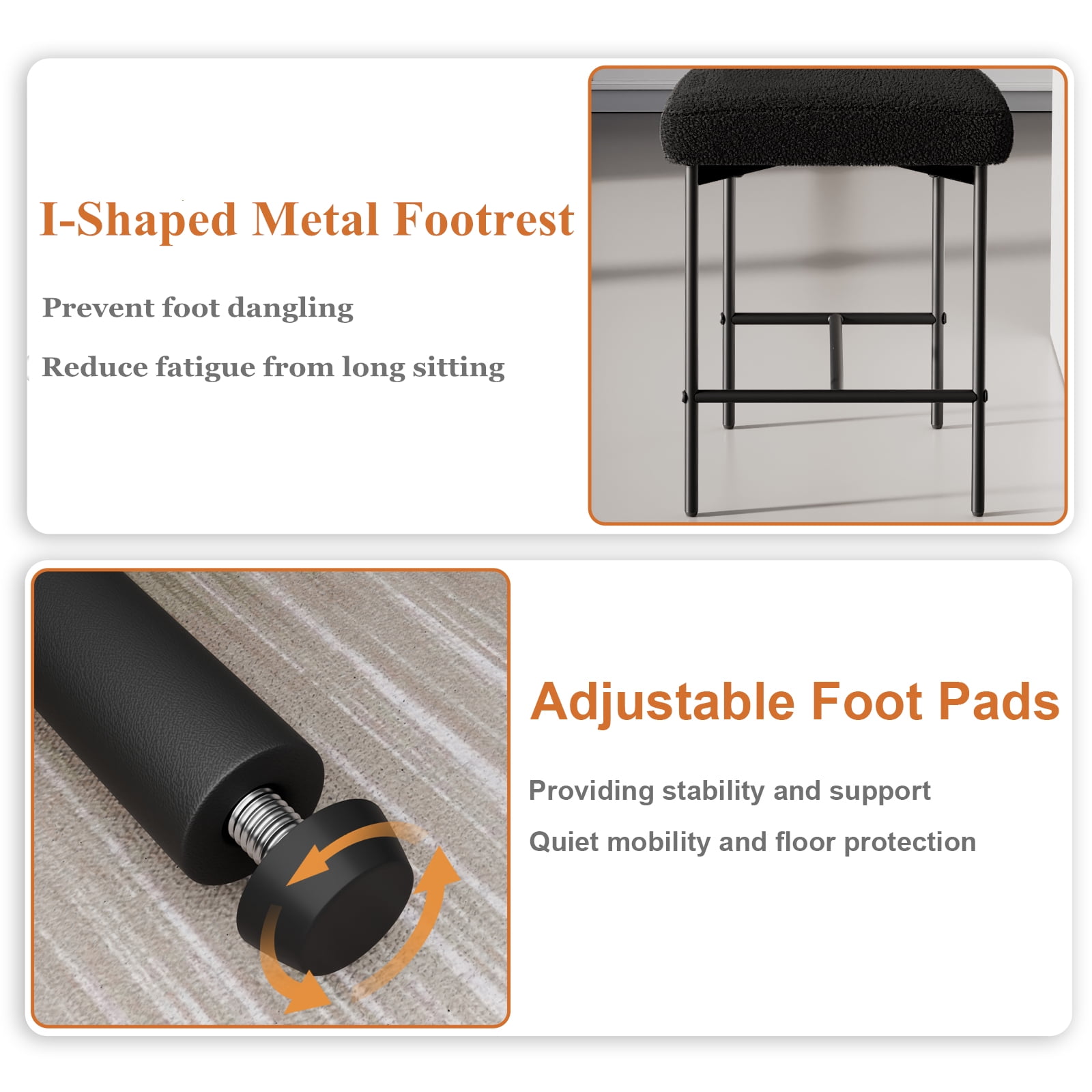 Hommpa Bar Stools Set of 4 with Back & Footrest 26" Counter Height Barstools Boucle Bar Chairs Modern Pub Chairs Black Plush for Kitchen Island Bistro Coffee Shop Mid Back