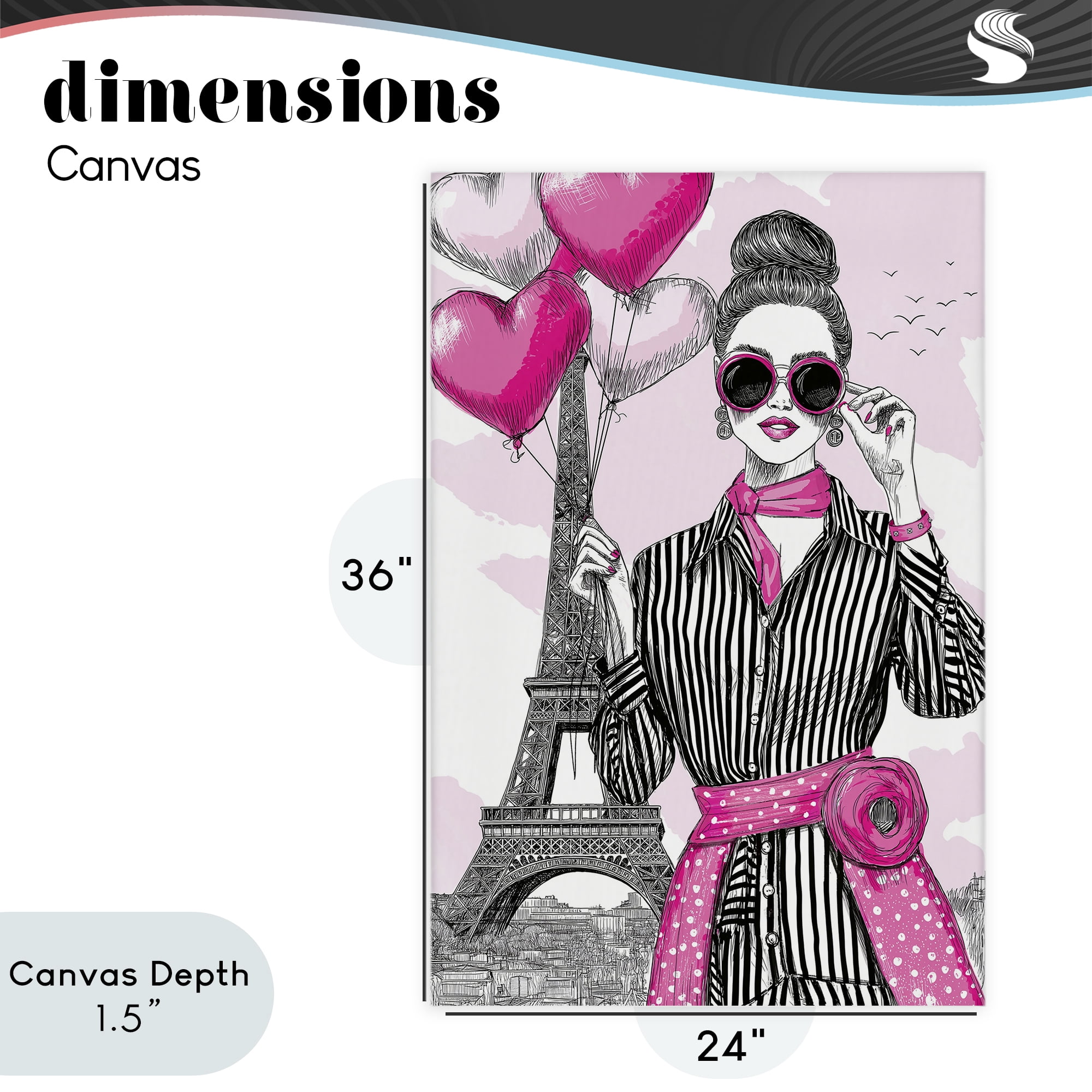 Stupell Industries Parisian Chic Woman with Balloons Canvas Wall Art, design by Jess Stempel