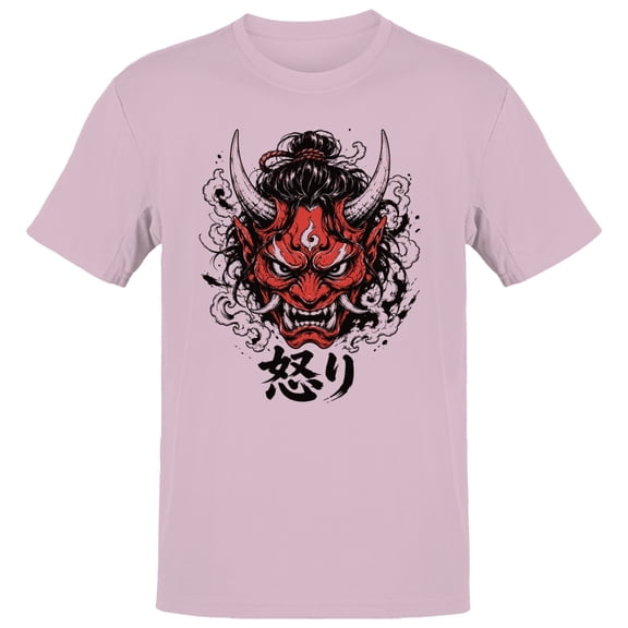 Smartprints Japanese Oni Mask Anger Kanji Men's T-Shirt Light Pink, Cotton, S