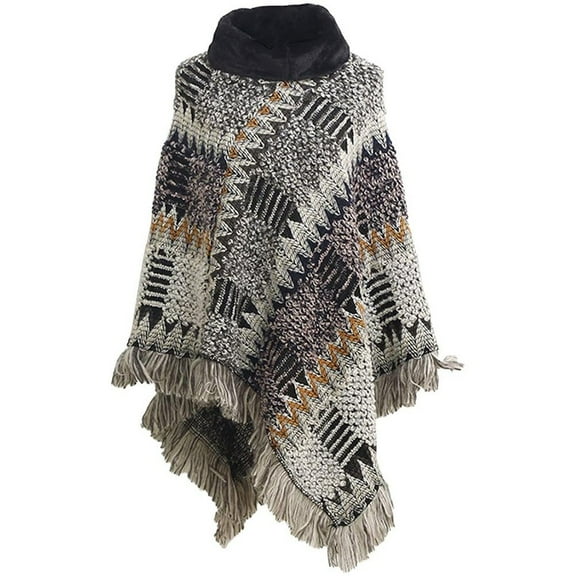 Autumn Winter Capes Ladies Poncho with Fringe Hem Crochet Cape National Pullover Knitted Cloak Warm Wool Shawl for Women