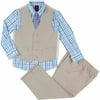 Boys 4-Piece Dress Up Outfit Marine Teal Plaid Shirt, Tie, Vest & Pants