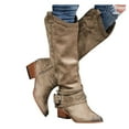thumbnail image 4 of HaiMao Women's Mid Calf Boots Slouchy Round Toe Flat Low Heel Riding Boots Khaki 8.5(41), 4 of 4