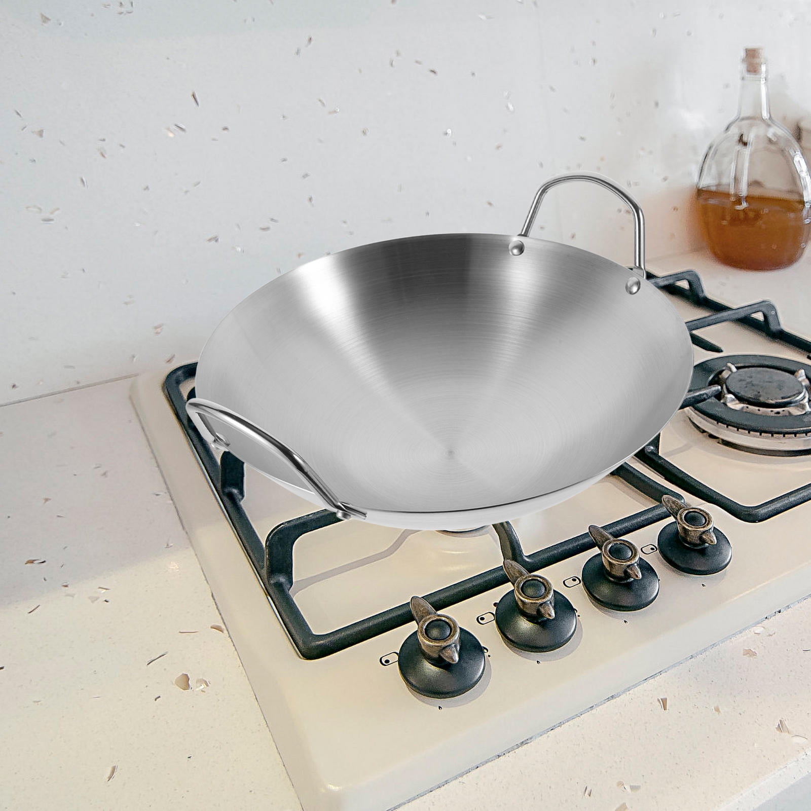 MIPCASE Stainless Steel Frying Pot for Home Use Plated Silver Non Stick Pan with Double Handle Even Heat Cooking