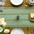thumbnail image 2 of Sm:)e Light Green Farmhouse Woven Rustic Hollow Table Runner, Boho Table Runner 12x108 Inch, Dining Kitchen Home Decor, 2 of 7
