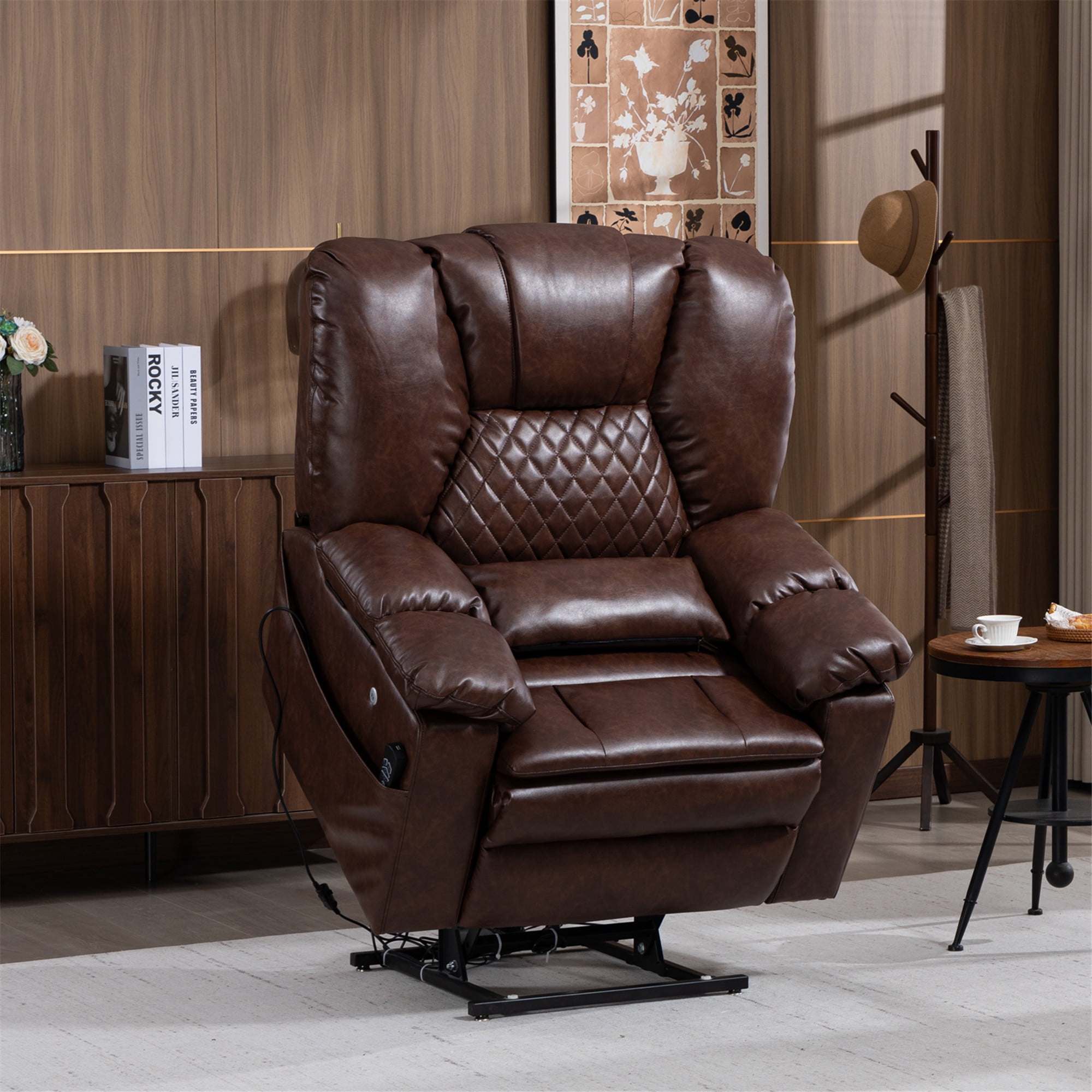 LITVZ Air Compression Waist Massage Recliner for Elderly, Big Man Recliner 400 lbs Heavy Duty, Oversized Power Lift Recliner Chair with Airbag Massage & Heating, Lay Flat 180° for Family