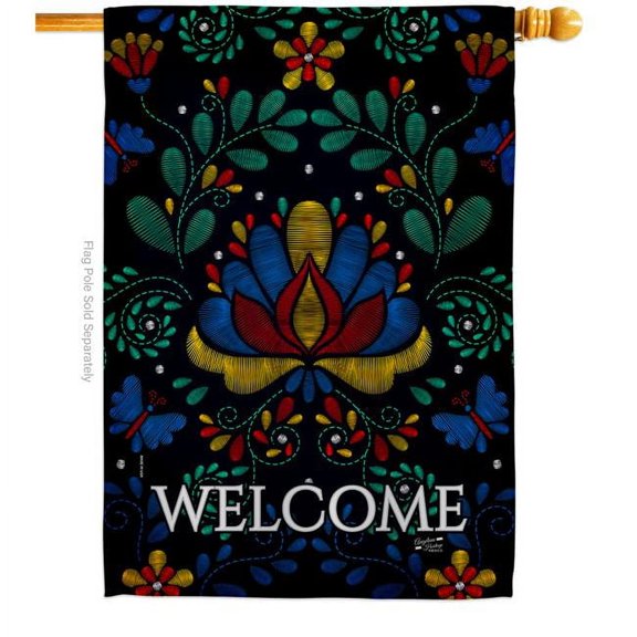 Angeleno Heritage H130359-BO 28 x 40 in. Welcome Embroider Sweet Life Home Vertical House Flag with Double-Sided Decorative Banner Garden Yard Gift