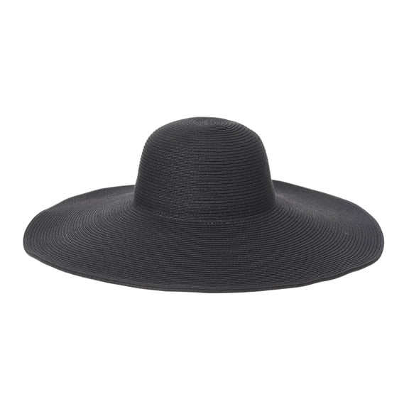 WITHMOONS Wide Brim Floppy Summer Beach Sun Hat Paper Straw Tassel Dome For Women KR9973 (Black)